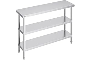 VEVOR Stainless Steel Food Prep Table, 14 x 48 x 34 Inch Commercial Kitchen Worktable, with 2 Adjustable Undershelf, Heavy Du