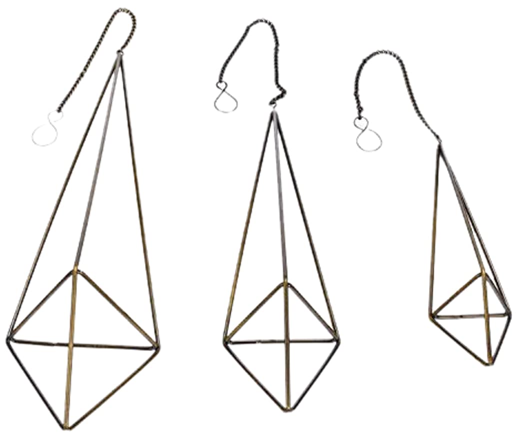 Ecosides Sets of 3 Geometric Metal Air Plant Holder Bronze,Himmeli for Tillandsia,Hanging Planter Basket Air Plant Display with Chains,Small