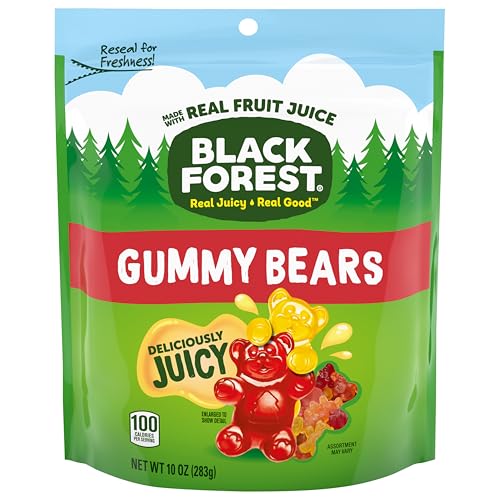 BLACK FOREST GUMMY, BEARS, FRUIT FLAVOR, DELICIOUSLY JUICY, MADE WITH REAL FRUIT JUICE, 10 OZ