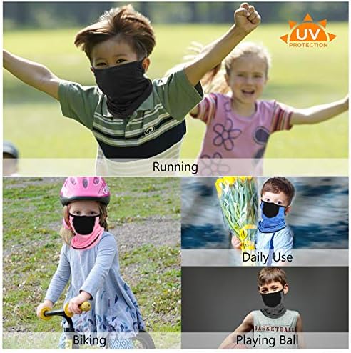 Colorful children's neck gaiter with face design.
