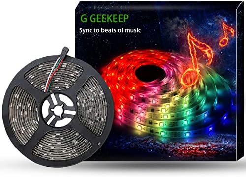G GEEKEEP Music Activated LED Strip Lights,16.4ft/5m 12V Color Changing Rope Lights Pulse to Beats of Music