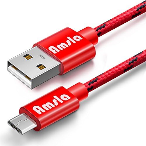 Micro USB Cable, Amsla Premium Nylon Braided Fast Charging Cable - 3.3 Feet (Red)