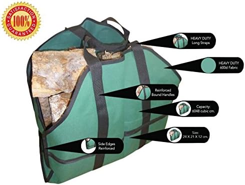 NEW ~ Deluxe Log Bag Carrier ~ This Superior Heavy Duty Outdoor-Indoor Log Holder Carrier for Firewood Is 16 Oz Canvas Tote Bag &amp; Large in Size &amp; Hauls Plenty of Timber for Your Fireplace with Fewer Trips and No Mess - This Log Carrier Wood Bag Is Built to Last ~ with 100% NO-HASSLE *Best Lifetime Guarantee!* ★★★★★