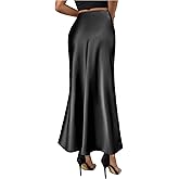 Fodebu Women's Satin Long Skirt Summer High Waist A-line Skirt Hidden Elastic Waistband Elegant Casual Maxi Skirt for Women