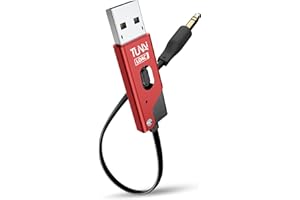 TUNAI Firefly Chat LDAC Bluetooth Adapter - HiFi Wireless Bluetooth 5.0 Receiver with USB DAC 3.5mm AUX for Car/Home Stereo Music Streaming & Hands-Free Calls - Auto On, No Charging Needed (Red)