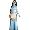 H4 Ao Dai No Pants Ao dai Vietnam Vietnamese Traditional Ao Dai For Women, Ao Dai For Women, Vietnamese Dress For Women, Ao Dai Dress For Women ao dai Tet Lunar New Year (Pink, XL)