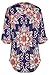 TrendiMax Women Cuffed 3/4 Sleeve Navy Gypsy Floral Print Slight V Neck Blouse Tunic Tops