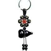 Handmade Feng Shui Black Obsidian Om Mani Padme Hum Wu Lou Gourd Key Ring