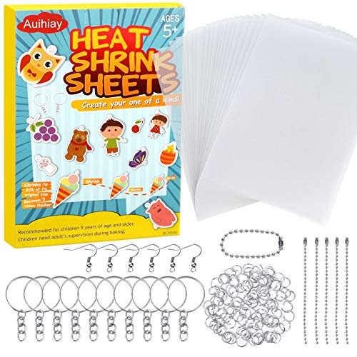 Auihiay 145 Pieces Heat Shrink Plastic Sheet Kit Shrinky Dinks Include