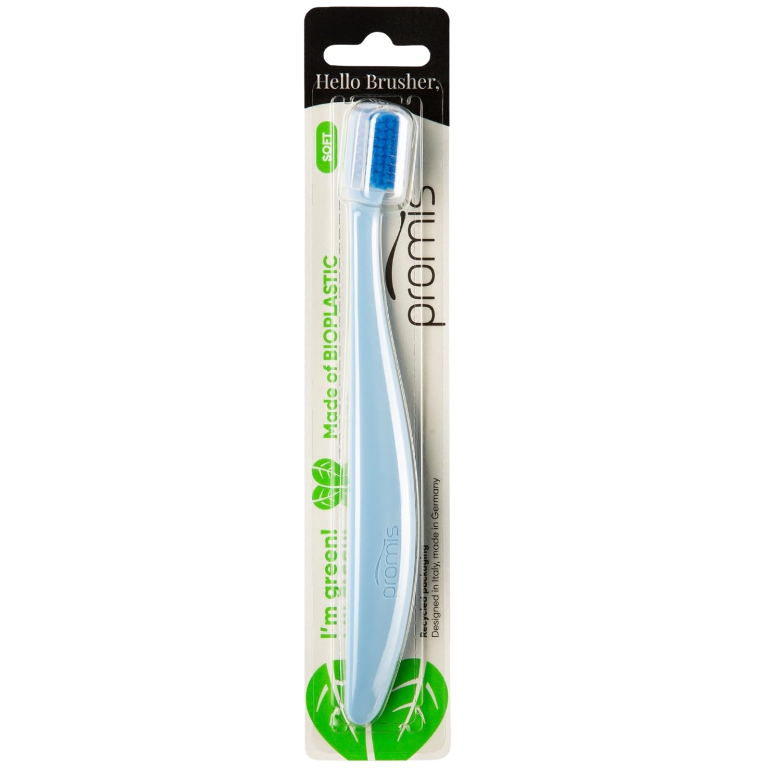 promis Brush Sustainable Toothbrush Made from Renewable raw Materials | bioplastic | Soft 6750 bristles | Made in Germany | Italian Design | Ergonomic Handle (singlepack, Rainbow)