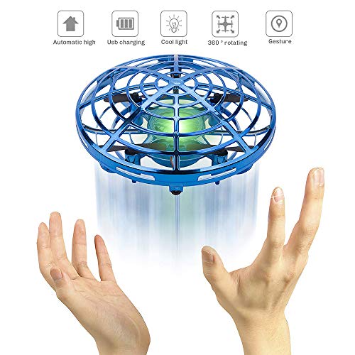 Pevor Mini Induction Aircraft UFO Flying Ball Toy Gravity Defying RC Quadcopter Interactive Infrared Helicopter with Flashing Lights 360° Rotating Free Hover Automatic Sens (Blue)