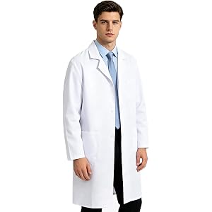 BOXPATH White Lab Coat Men,Doctor Costume Adult,Halloween Costumes for Men | White Lab Coat,Thick,3 Pocket,Long Sleeve,Knee L