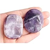 Acxico 2Pcs Amethyst Palm Stone Rock Purple Crystal Healing Reiki Polished Worry Stone