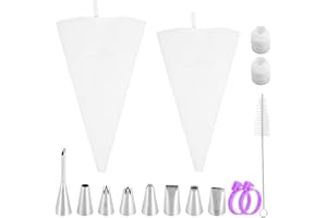 Piping Bags and Tips Set, Cake Decorating Kit with Pastry Bags, Piping Tips, Cream Puff tip, Cleaning Brush, Couplers, Bag Ti