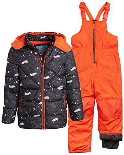 Wippette Boys' 2-Piece Heavyweight Snowsuit with Puffer Jacket and Snow Bib Pants, Size 2T, Charcoal/Orange Space - Thumbnail 7