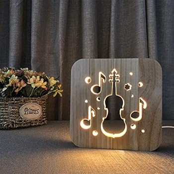 Violoncello Modelling 3D Wood Carving Christmas LED Night Light Warmwhite Color Lights USB Power Home Decor Lamp Desk Table Lamp for Kids Baby Gift