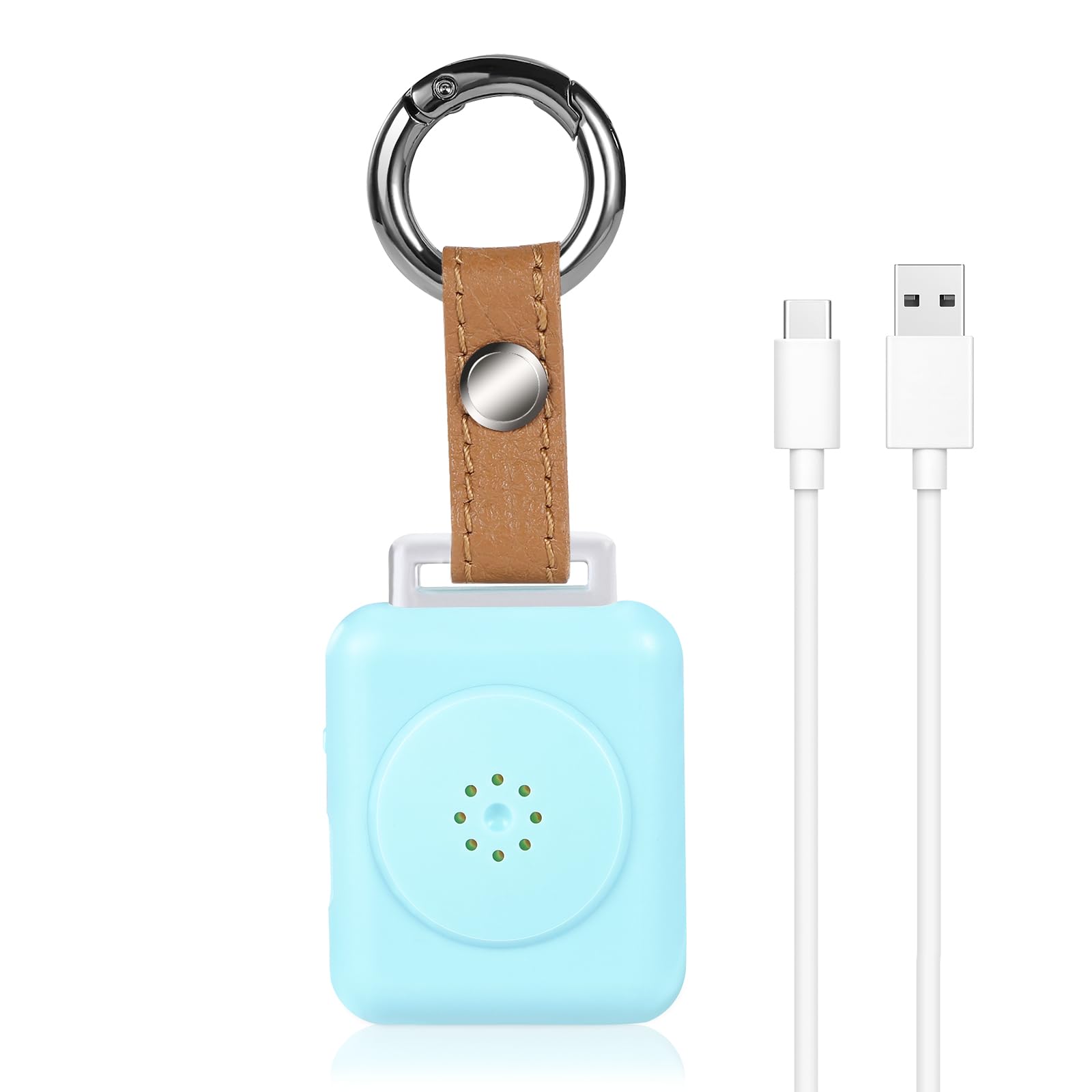 LE Sircut PA01 Fashion Leather Keychain Personal Alarm , Siren for Women, Students, Kids, Elderly, Girls, Panic Alarm, Rechargeable, 130dB extra loud with LED Flashlight. (Aqua)