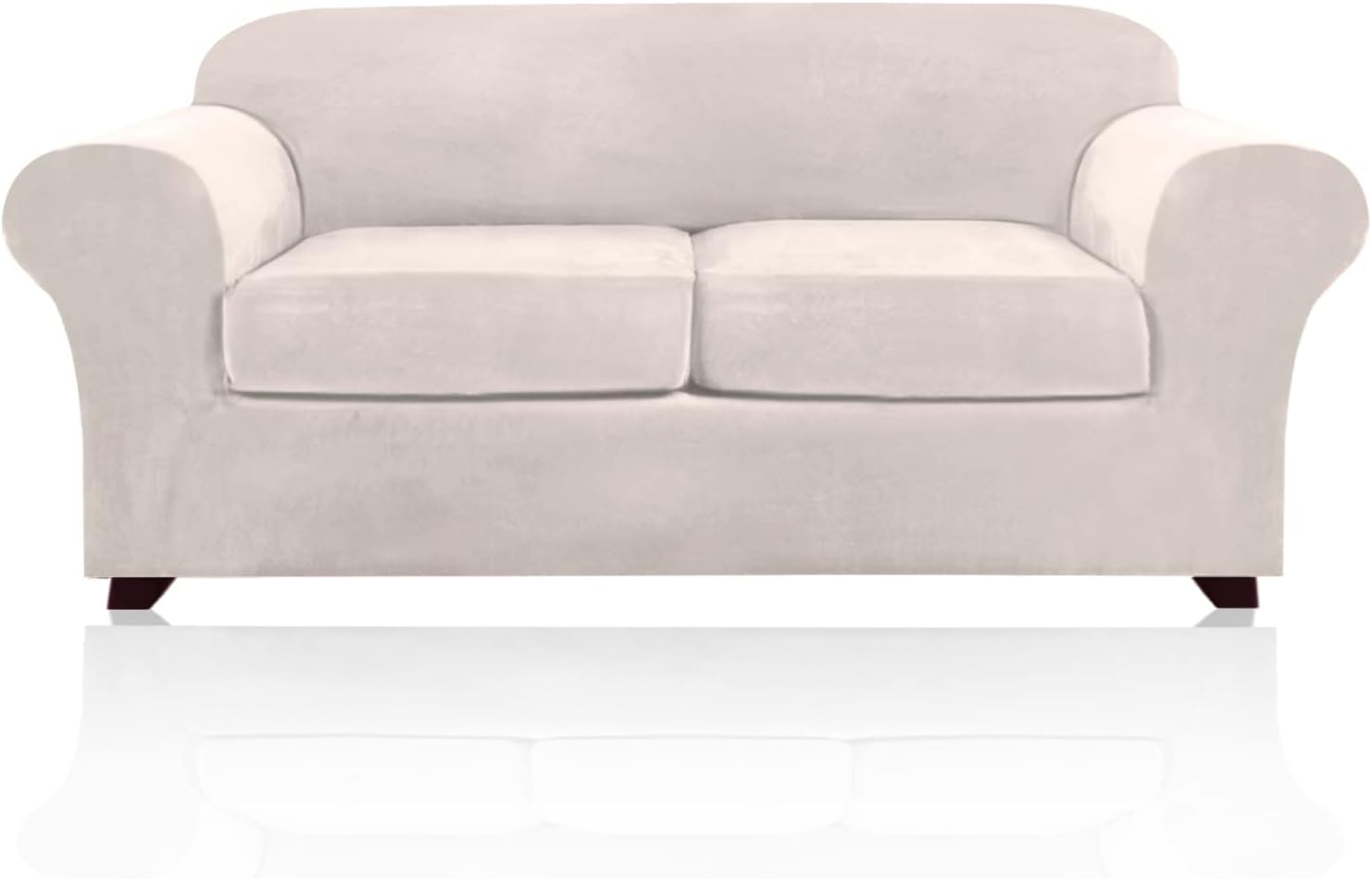 Slipcovers - Velvet Couch Covers for 2 Cushion Sofa Slipcovers Soft Sofa Slip Covers 3 Pieces Sofa Covers Stretch Furniture Covers with 2 Individual Seat Cushion Covers,(Medium-Large, Ivory)