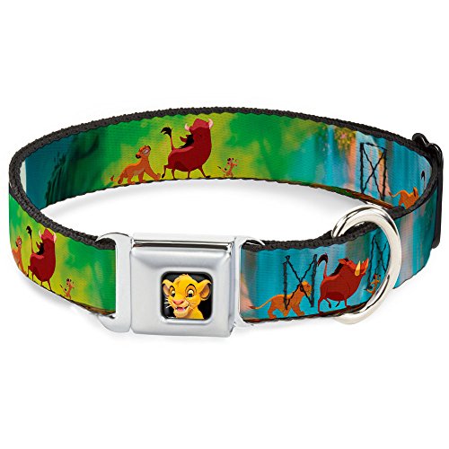 Buckle-DownDog Collar Seatbelt Buckle Lion King Simba Pumba Timon Growing Up 9 to 15 Inches 1.0 Inch Wide, Multi Color, DC-WDY027-S