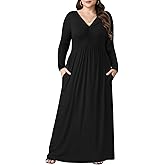 PEVRL Plus Size Maxi Dresses for Curvy Women V Neck Casual Long Dress with Pockets 1X-5X