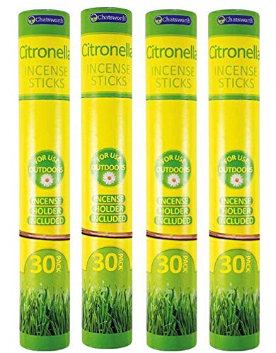 Outdoor Garden Citronella Incense Insect Repellent Sticks With Holder 30 Sticks (Pack of 4).
