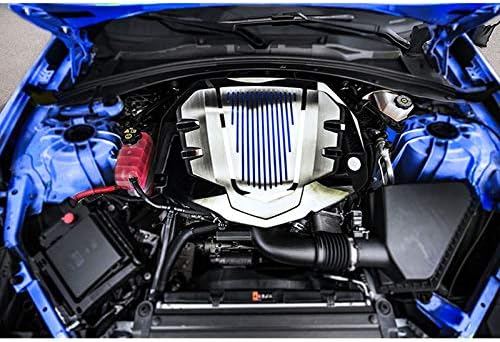 Acc Engine Shroud Cover Blue CF Inlay fit for 2016-2019 Camaro 1LT-Polished/Brushed