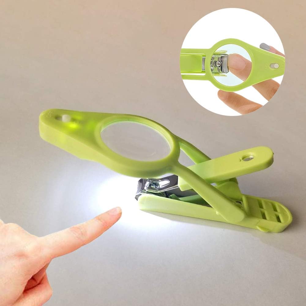 Nail Clippers with fold-Away Magnifier and LED Light, Stainless Steel Fingernails & Toenails Clippers Nail Care for The Elderly and Baby Nail Reduce Eye Strain: Health & Personal Care