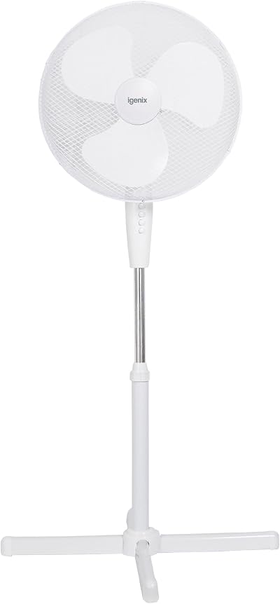 Igenix DF1655 16 Inch Pedestal Fan Quiet 3-Speed Oscillating Stand Fan 40W White