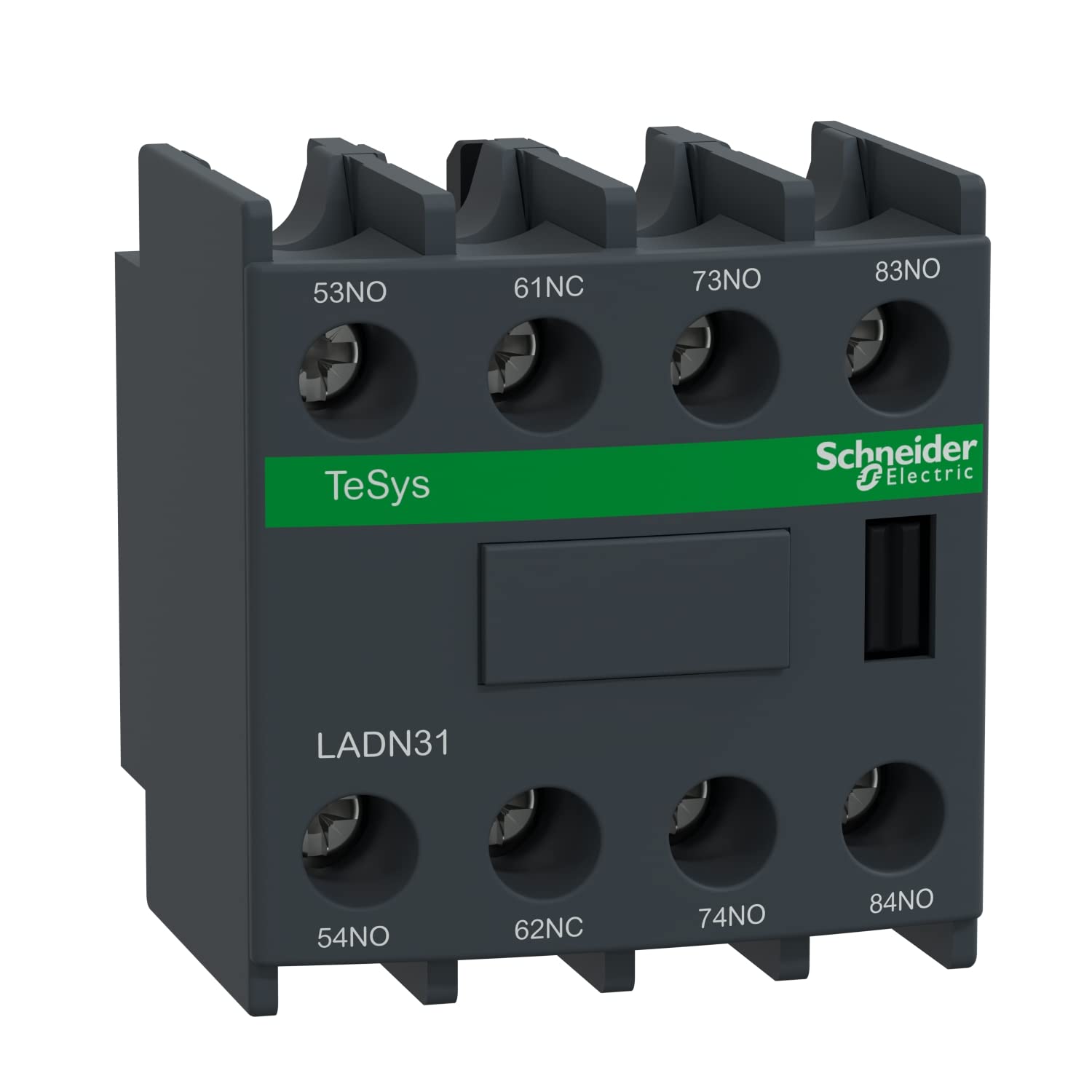 Schneider Electric, Auxiliary contact block, TeSys D, 3NO + 1NC, front mounting, screw clamp terminals, LADN31