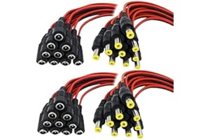 20 Pair DC Power Pigtail Male & Female Cable (Upgraded 18AWG) with 2.1mm x 5.5mm Connectors for Home Security Surveillance Ca