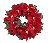 Homeseasons LED Pre-Lit Red Poinsettia, Christmas Poinsettia Wreath Centerpiece (Red)