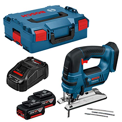 Bosch Professional 06015A6103 GST 18 V-LI B Akku-Stichsäge, 2 x 5, 0 Ah Akku, Schnellladegerät, 3x Stichsägeblatt, L…