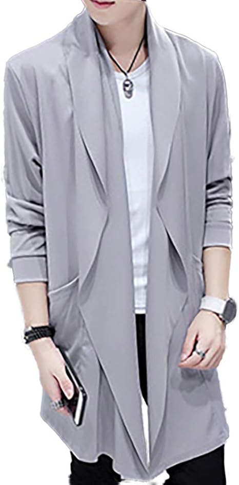 Amazon ネモフィオール ドレープ ロング カーディガン ジャケット コート 前開き ポケット 付き 長袖 無地 メンズ カーディガン 通販