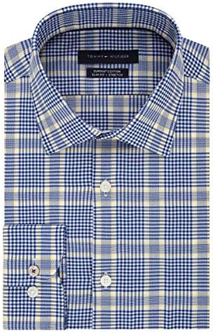 メンズ ドレスシャツ スリムフィット ストレッチチェック