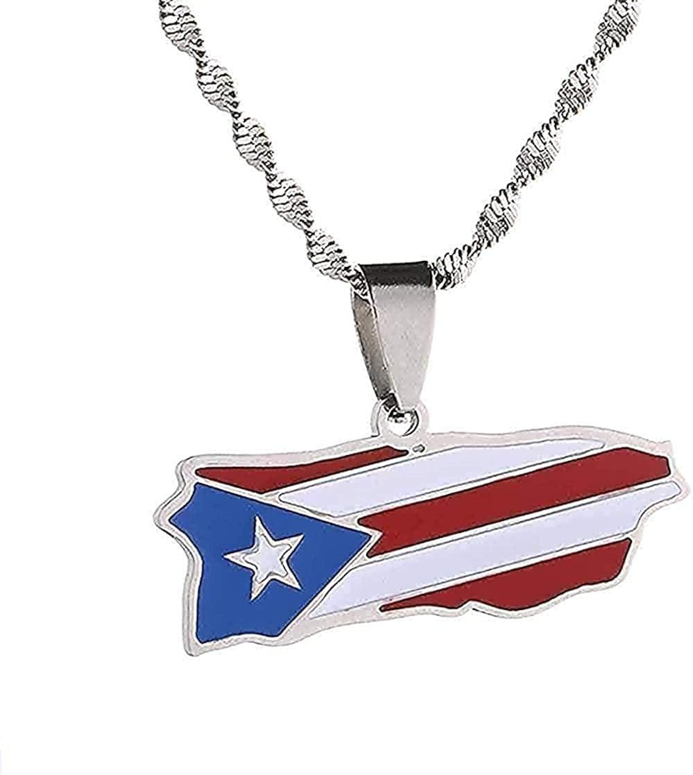 LBBYLFFF Necklace Stainless Steel Enamel Puerto Rico Card Pendant Necklace for Women Puerto Rico