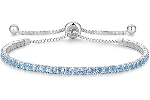 Cranmadia Christmas Gifts Sterling Silver Birthstone Tennis Bracelets for Women 2.5mm Tennis Bolo Bracelet Fashion Jewelry Birthday Gifts for Women Mom Wife | Adjustable Size 9"