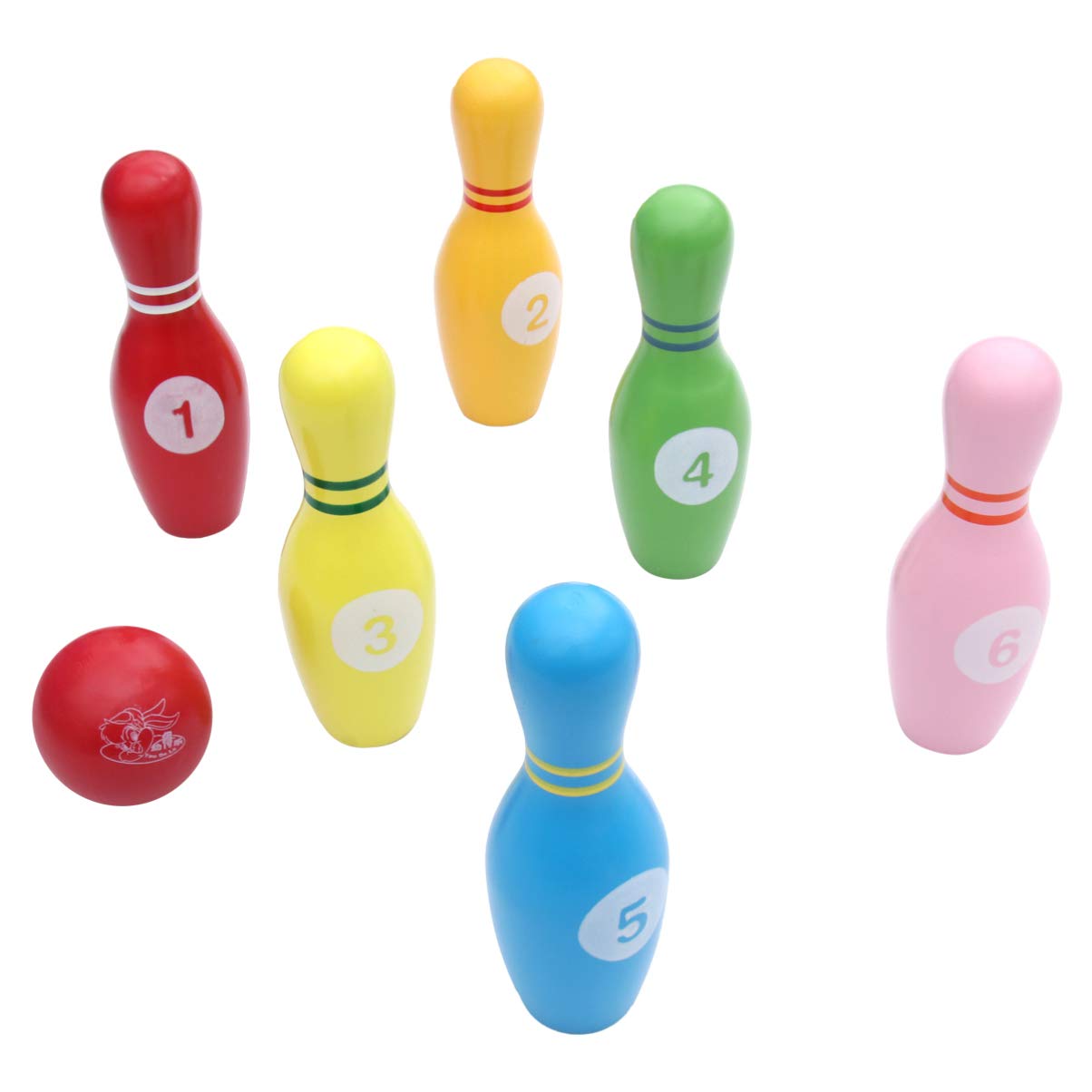 LIOOBO 7pcs Kids Bowling Play Set Bowling Play Toy Wooden Bowling Pins