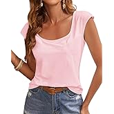 Jeemery Women's Cap Sleeve Scoop Neck T Shirt Casual Solid Color Basic Tee Shirts Blouses Tank Tops