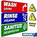 2 Pack Wash Rinse Sanitize Sink Labels With Bonus Warning Sticker, Perfect Sticker Signs for 3 Commercial Stainless Steel Sink, Restaurants, Commercial Kitchens, Food Trucks, Dishwashing.
