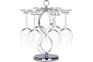 Freestanding Metal Wine Glass Rack Stand with 6-Hook, Countertop Stemware Holder with Scrollwork Design, Tabletop Air Drying 