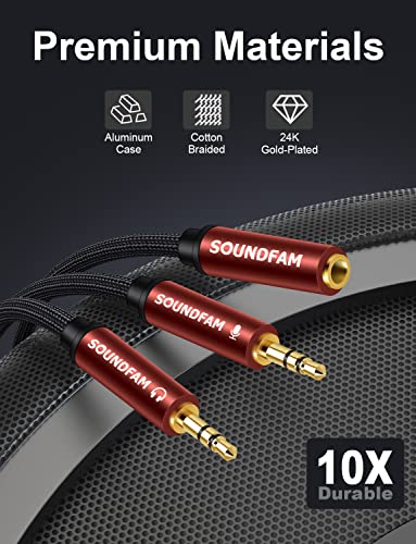 SOUNDFAM 3.5mm Headphone Splitter Cable for Desktop Laptop Standalone Mic and Audio Jack 3.5mm TRRS Female to 2 TRS Male(Microphone & Stereo Audio) Headset Adapter - 30cm/ 11.8 Inch.