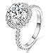Jiangyue Lady Rings Halo Big Stone AAA Cubic Zirconia Rhodium Plated Party Solitaire Jewelry Mother 's Day Gift Size 5-10