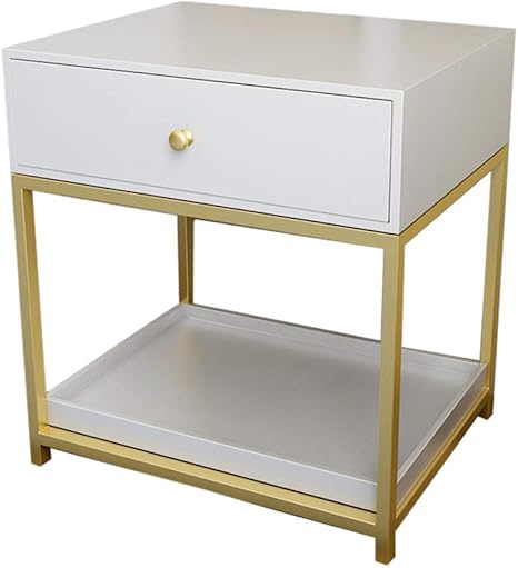 Amazon ベッドサイドテーブル アイアンアート寝室ホームリビングルームレストランホテルティーテーブル装飾二重層収納多機能レジャーテーブル 色 白 サイドテーブル オンライン通販