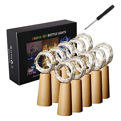 Aluan Wine Bottle Lights with Cork Christmas Lights 15 LED 10 Pack Fairy Lights Waterproof Battery Operated Cork String Lights for Jar Party Wedding Christmas Festival Bar Decoration, Warm White