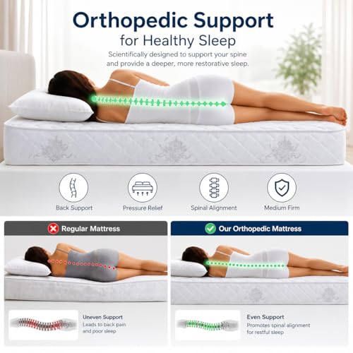 Emirates Living Orthopedic Medical Mattress for Back Support | Enhanced Spinal Alignment | High Density Comfort Foam | Pressure Relief | King - L200 x W180 x H12 cm