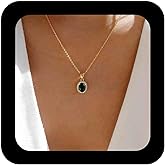 Vacaonio Vintage Gold Oval Emerald Necklace Choker Green Gemstone Pendant Necklaces Crystal Halo Emerald Necklace Chain Minimalist Crystal Weddings Chain Necklaces Jewelry for Women