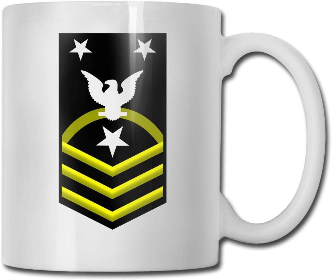 Navy Command Master Chief Petty Officer (CMDCM) Shoulder Patch Rate Insignia Gold Funny Gift Mug White Ceramic Cup 11 Oz