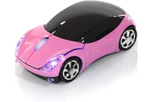 HuGuWdy Pink Wireless Car Mouse - 2.4G Wireless with USB Receiver, Optical Mouse for PC, Laptop, Tablet - Win XP/Vista/7/ME/2000/Mac OS Pink Mouse for Her for Christmas