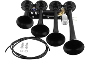 DriSentri 12V / 24V Truck Train Air Horn, 185dB Super Loud Four Trumpet Air Horn for Car Vehicle Truck Train Boat