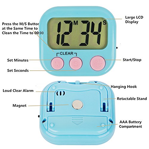 10 Pack Digital Kitchen Timer Magnetic Back Big LCD Display Loud Alarm Minute Second Count Up Countdown With ON/OFF Switch For Kitchen, Homework, Exercise, Game(10 Blue)